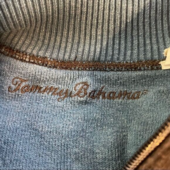 Medium Tommy Bahama Reversible Chocolate Brown-Blue LS 1/4 Zip Top - Picture 5 of 5